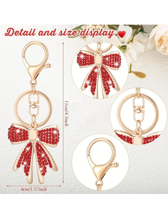 Pick Ur Color Gold Bow Keychain w/Rhinestone Crystals New - Picture 6 of 6